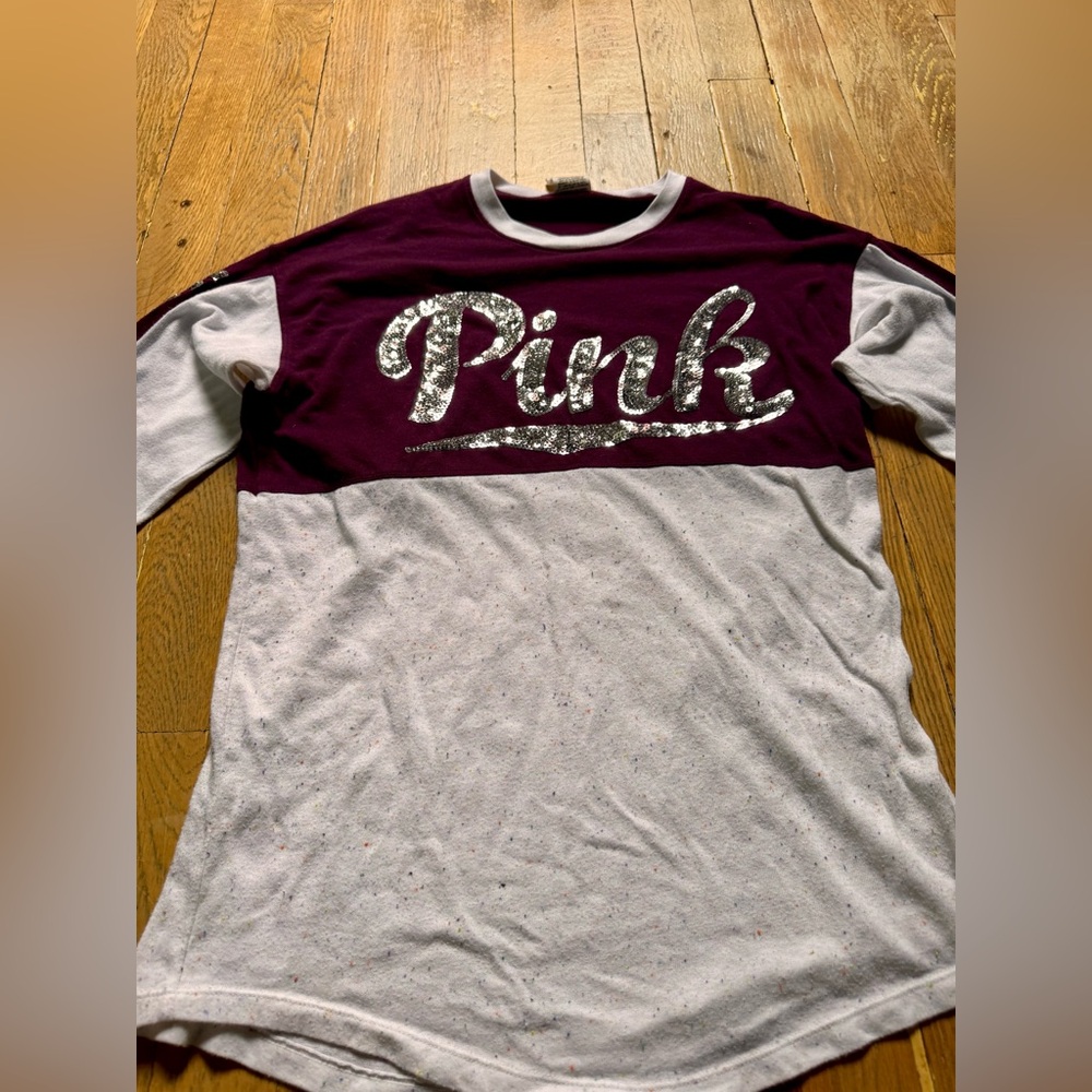 Pink Victorias Secret Long sleeve tee Burgundy & White Size XS